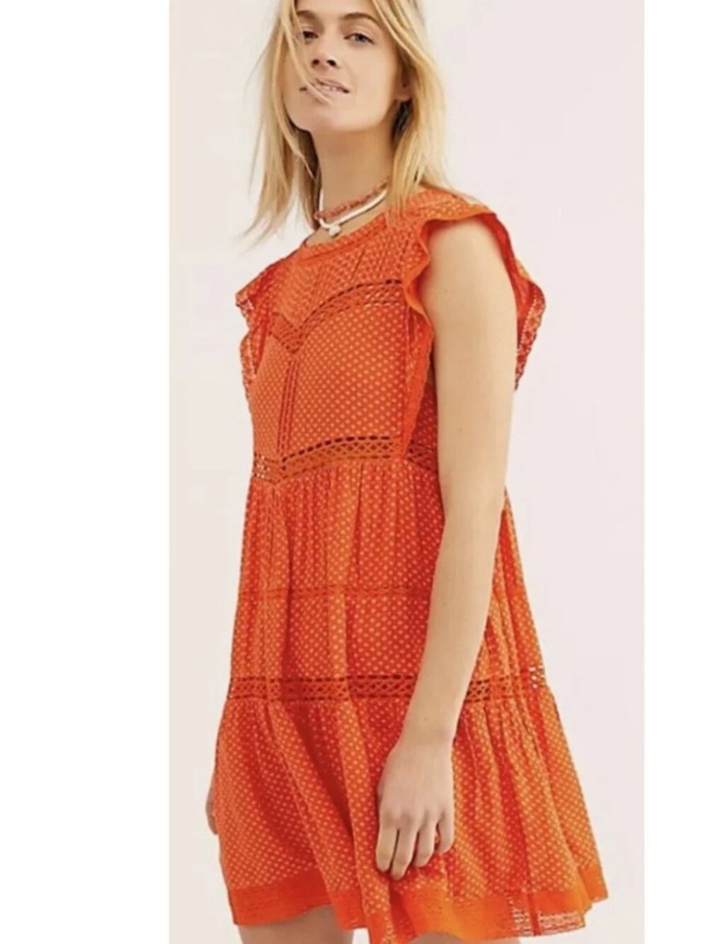 Free People Retro Kitty Crochet Trim Mini Dress